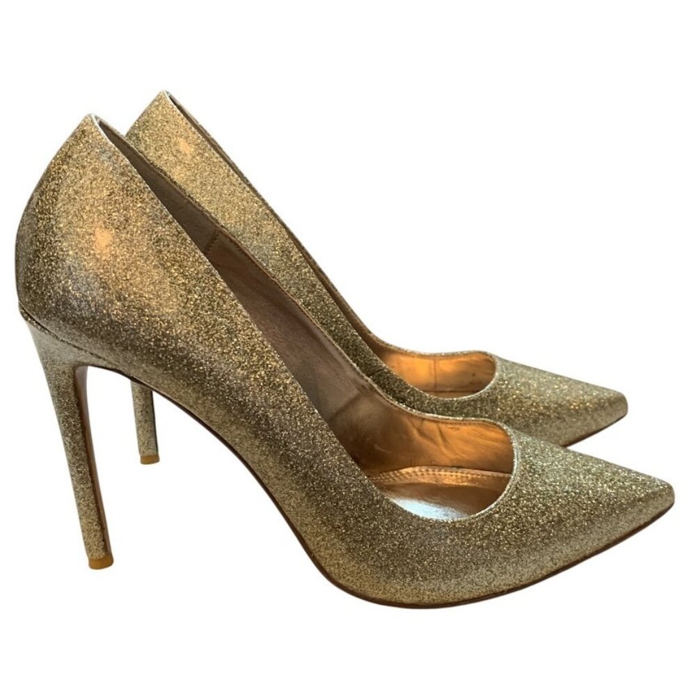 Dune Pointed-Toe Stiletto Pumps Size 9 High Heels Gold Glitter Evening Glam